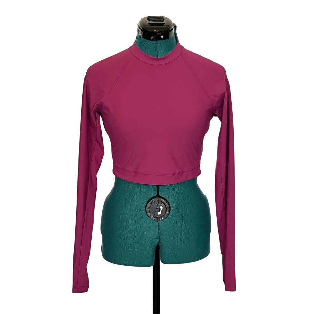 Athleta Crosstrain Ultra Crop Top‎ Long Sleeve Small Magenta Pink Mock Neck NEW